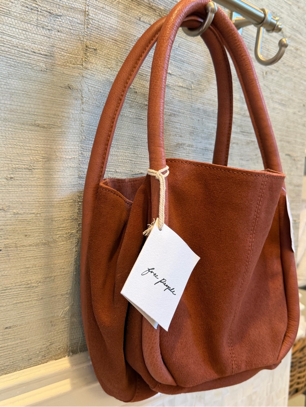 NWT new free people Barlow suede bucket bag tote rust orange brown - Picture 11 of 16